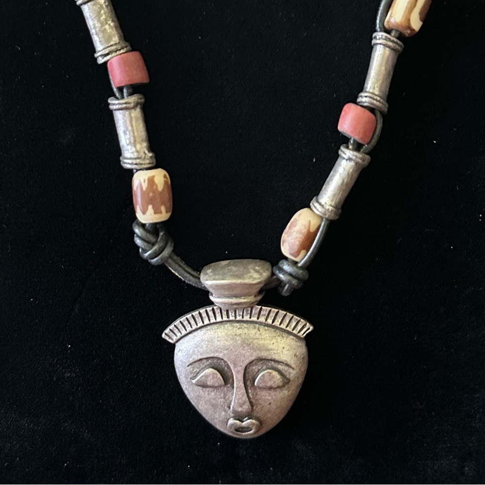 Chico's Ethnic Beaded Necklace with Silver Tone Pendant - Picture 2 of 4